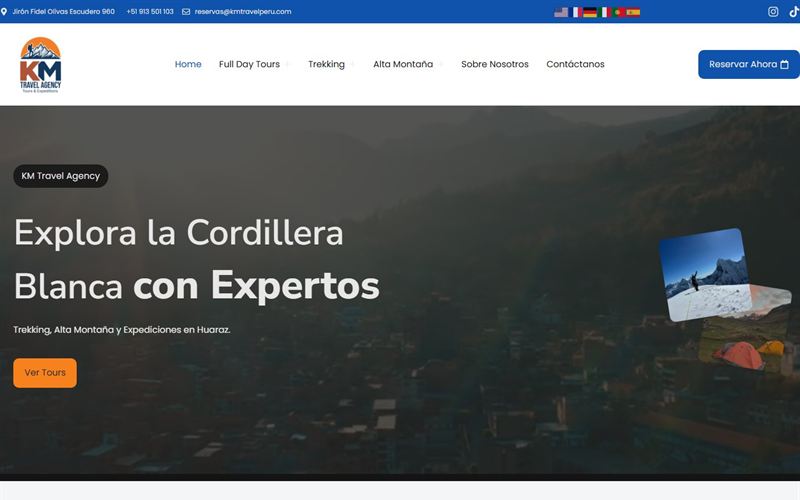 Portada de la web de KM Travel Agency