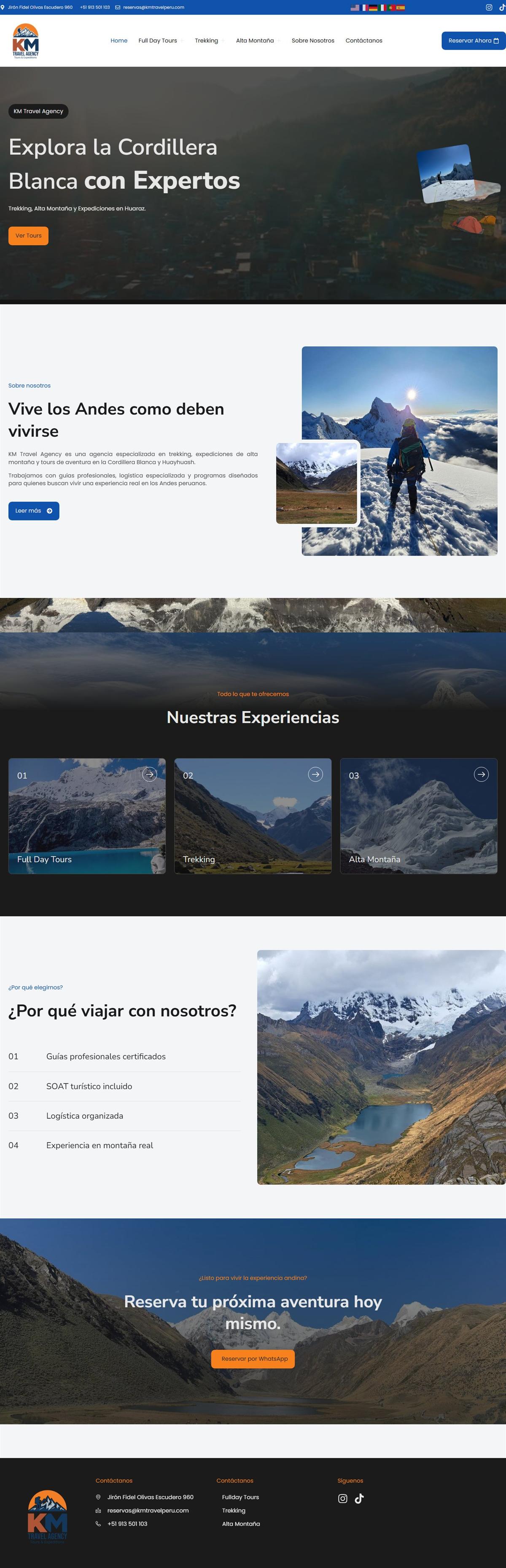 Web de KM Travel Agency en escritorio